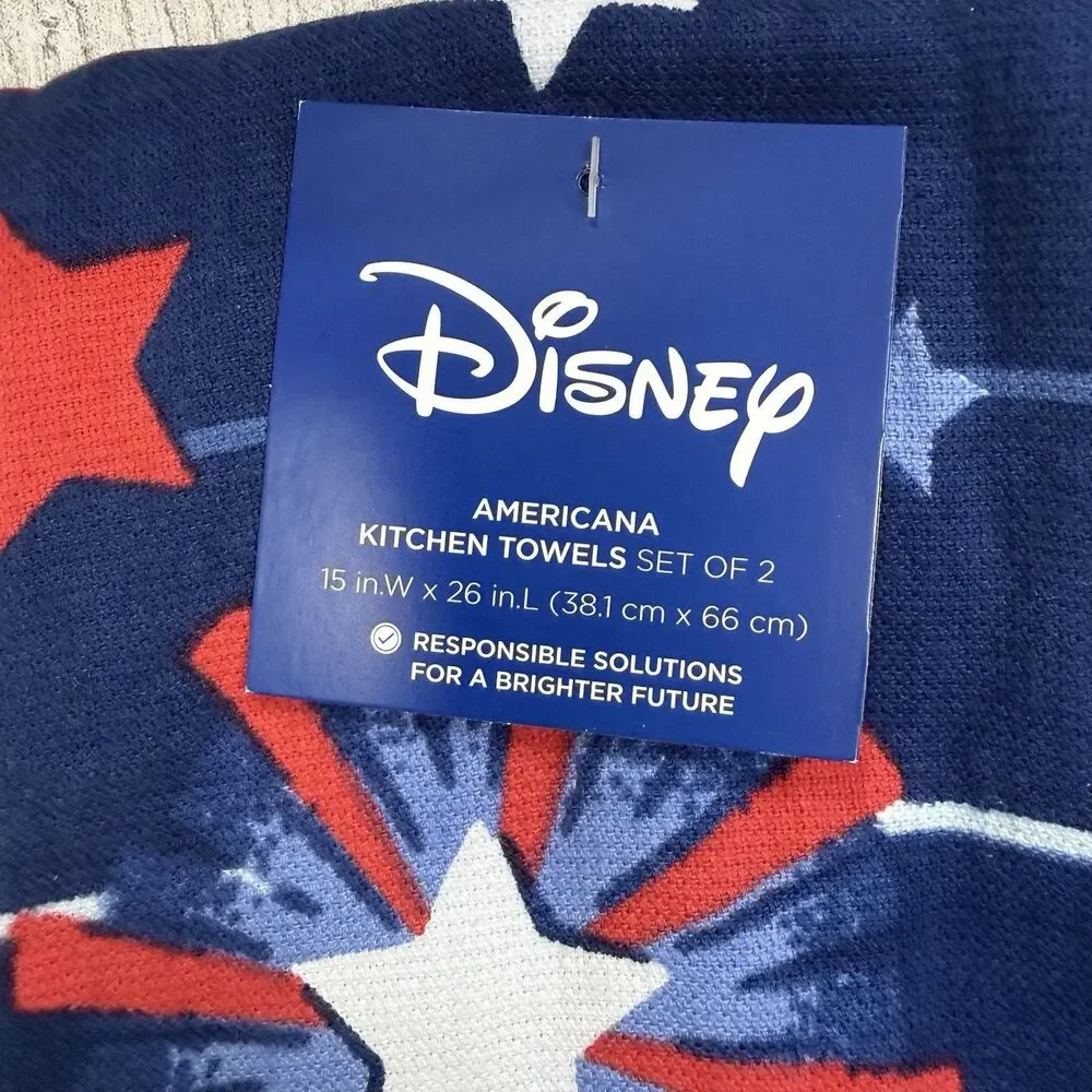(2) Disney Americana Lilo Stitch American Red White Blue Hand Towels 25”x16” New